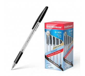 Ручка шариковая ErichKrause. R-301 Classic Stick&Grip 1.0, черная. 50 шт