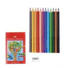 Карандаши цветные Faber-Castell "Jumbo Grip", 12 цветов, трехгранные.