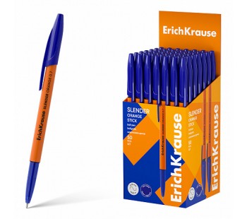 Ручка шариковая ErichKrause Slender Stick Orange 0.7, Super Glide Tech  синяя (кор.50шт)