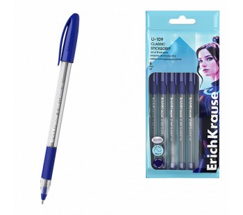 Набор 8 ручек шариковых ErichKrause U-109 Stick&Grip Classic 1.0,UltraGlideTech,синие