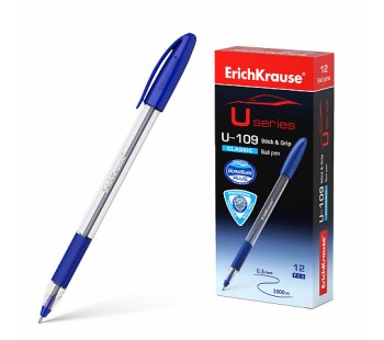 Ручка шариковая ErichKrause U-109 Stick&Grip Classic 1.0, Ultra Glide Technology, цвет чернил синий (в коробке по 12 шт.)