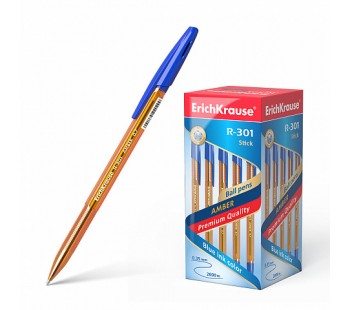 Ручка шариковая ErichKrause. R-301 Amber Stick 0.7, синяя