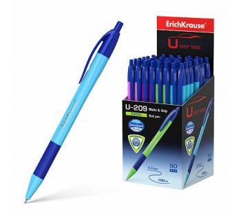 Ручка шариковая автоматическая ErichKrause U-209 Neon Matic&Grip 1.0, синяя