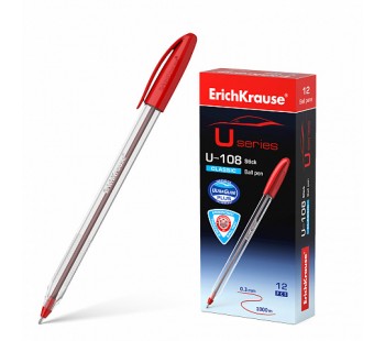 Ручка шариковая автоматическая ErichKrause U-108 Classic Stick 1.0,Ultra Glide Technology, красная