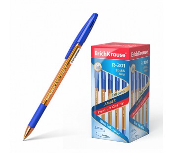 Ручка шариковая ErichKrause. R-301 Amber Stick&Grip 0.7, синяя