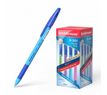 Ручка шариковая ErichKrause R-301 Neon Stick&Grip 0.7, синяя