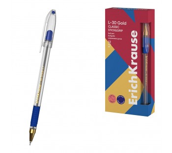 Ручка шариковая ErichKrause L-30 Gold Stick&Grip Classic 0.7, Super Glide Technology, цвет чернил синий