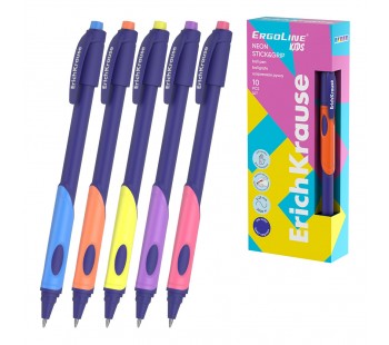 Ручка шариковая ErichKrause ErgoLine® Kids для левшей Stick&Grip Neon 0.5, Super Glide Technology, цвет чернил синий