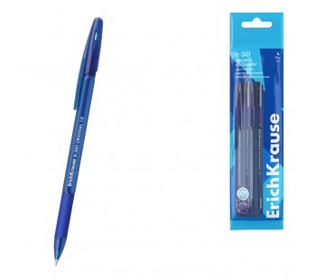 Набор из 4 ручек шариковых ErichKrause R-301 Stick&Grip Original 1.0, цвет чернил синий (в пакете)