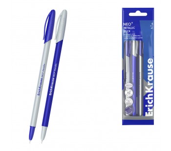 Набор из 4 ручек шариковых ErichKrause Neo® Stick Metallic 0.7, Super Glide Technology, цвет чернил синий (в пакете)