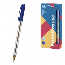 Ручка шариковая ErichKrause ULTRA-100 Gold Stick Classic 0.5, Super Glide Technology, цвет чернил синий (в коробке по 12 шт.)