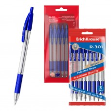 Набор из 8 ручек шариковых автоматических ErichKrause R-301 с резиновым хватом Классика 1.0, цвет чернил синий (в пакете)