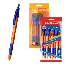Набор из 8 ручек шариковых автоматических ErichKrause R-301 с резиновым хватом Охра 0.7, цвет чернил синий (в пакете)