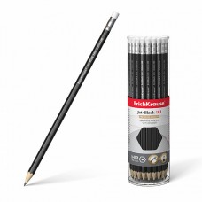 Чернографитный шестигр. карандаш с ластиком ErichKrause Jet Black 101 HB (тубус 42шт)
