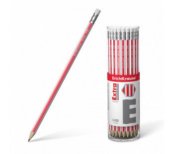 Чернографитный шестигранный карандаш с ластиком ErichKrause® Extra HB (тубус 42 шт.)