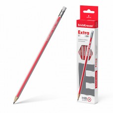 Чернографитный шестигранный карандаш с ластиком ErichKrause® Extra HB (кор.12 шт.)
