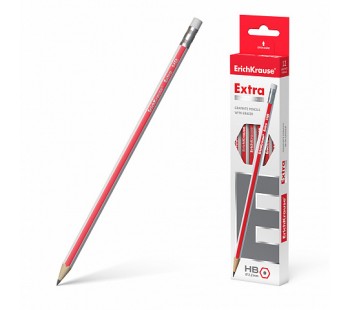 Чернографитный шестигранный карандаш с ластиком ErichKrause® Extra HB (кор.12 шт.)