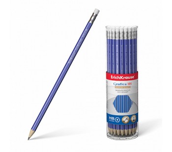 Чернографитный шестигранный карандаш с ластиком ErichKrause Grafica 101 HB (туб.42шт)