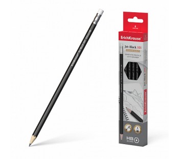 Чернографитный шестигр. карандаш с ластиком ErichKrause Jet Black 101 HB (кор.12шт)