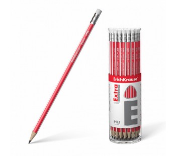 Чернографитный трехгранный карандаш с ластиком ErichKrause® Extra HB (тубус 42 шт.)