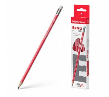 Чернографитный трехгранный карандаш с ластиком ErichKrause® Extra HB (кор. 12 шт.)