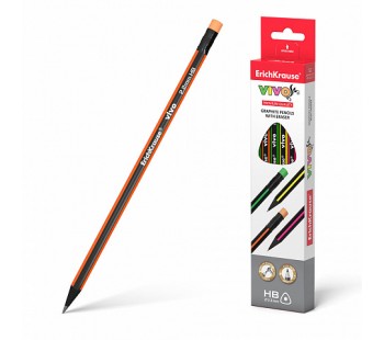 Чернографитный трехгранный карандаш с ластиком  ErichKrause® VIVO® HB (кор. 12шт.)
