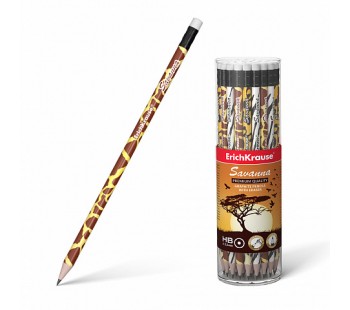 Чернографитный круглый карандаш с ластиком  ErichKrause® Savanna HB (тубус 42 шт.)