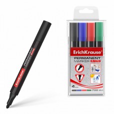 Перманентный маркер ErichKrause® P-170, цвет чернил: черный, синий, красный, зеленый (в футляре по 4 шт.)
