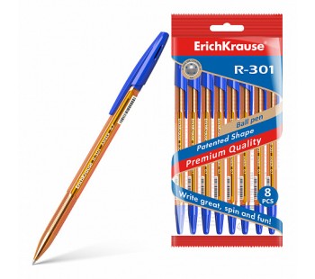 Ручка шариковая ErichKrause® R-301 Amber Stick 0.7, цвет чернил синий (в пакете по 8 шт.)