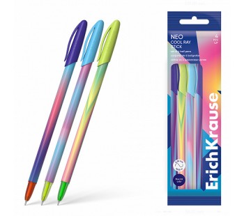 Набор 4 ручки шариковые ErichKrause Neo® Stick Cool Ray 0.7, Super Glide Tech,синий