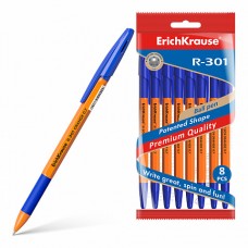 Ручка шариковая ErichKrause® R-301 Orange Stick&Grip 0.7, цвет чернил синий (в пакете по 8 шт.)