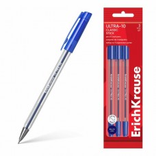 Набор 3 ручки шариковые ErichKrause ULTRA-10 Stick Classic 0.7, Super Glide Tech,синий (в пакете)