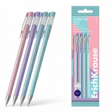 Набор 4 ручки шариковые ErichKrause ULTRA-20 Stick Pastel 0.7, Super Glide Tech,синий (в пакете)
