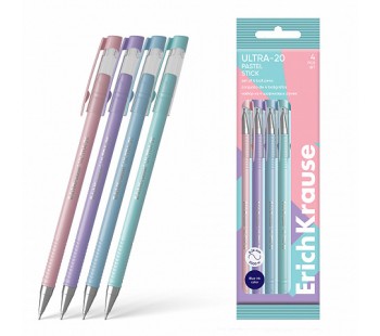 Набор 4 ручки шариковые ErichKrause ULTRA-20 Stick Pastel 0.7, Super Glide Tech,синий