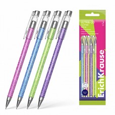 Набор 4 ручки шариковые ErichKrause ULTRA-20 Stick Glitter 0.7, Super Glide Tech,синий (в пакете)