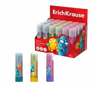 Клей-карандаш ErichKrause EasyStick Jolly Friends, 15г, цветной