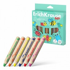 Цветные карандаши деревянные ErichKrause Baby Jumbo утолщенные круглые, грифель 10 мм, 6 цветов с точилкой