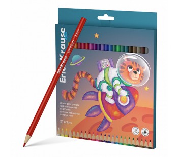 Цветные карандаши пластиковые ErichKrause Kids Space Animals трехгранные, грифель 3 мм, 24 цвета