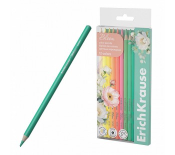 Цветные карандаши деревянные ErichKrause Pastel Bloom круглые, грифель 4 мм, 12 цветов