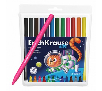 Фломастеры ErichKrause Kids Space Animals Super Tip Ultra Washable 12 цветов