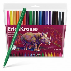 Фломастеры ErichKrause Safari Ultra Washable 18 цветов (в футляре с европодвесом 18 шт)