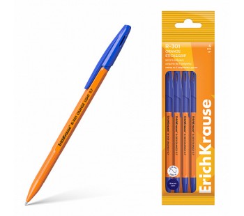 Набор из 4 ручек шариковых ErichKrause R-301 Stick&Grip Orange 0.7, цвет чернил синий