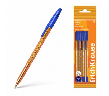 Набор 4 ручки шариковые ErichKrause R-301 Stick&Grip Amber 0.7, синий