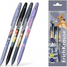 Набор 4 ручки шариковые ErichKrause R-301 Stick&Grip Простоквашино 0.7, синий (в пакете)