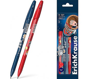 Набор 4 ручки шариковых ErichKrause R-301 Stick&Grip Приключения Пети и Волка 0.7, синий