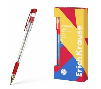 Ручка шариковая ErichKrause ULTRA-30 Gold Stick&Grip Classic 0.7, Super Glide Technology, цвет чернил красный