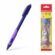 Ручка шариковая ErichKrause® ErgoLine® Kids, Ultra Glide Technology, цвет чернил синий (в пакете по 2 шт.) фиолетовая грип-зона