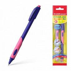 Ручка шариковая ErichKrause® ErgoLine® Kids, Ultra Glide Technology, цвет чернил синий (в пакете по 2 шт.) розовая грип-зона