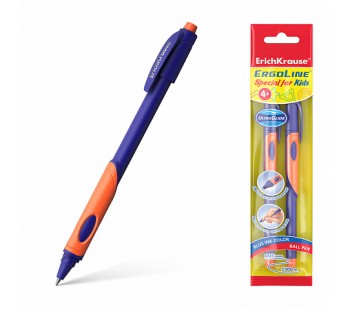 Ручка шариковая ErichKrause® ErgoLine® Kids, Ultra Glide Technology, цвет чернил синий (в пакете по 2 шт.) оранжевая грип-зона