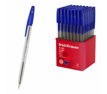 Ручка шариковая ErichKrause R-301 Stick Classic 1.0, синяя (стакан 50 шт.)